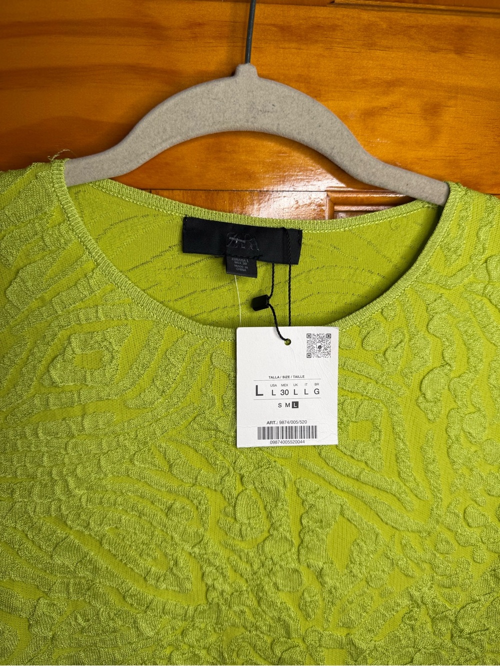 Zara Knit Dress Lime Green Chartreuse Viral Mixed Media Mermaid Hem NEW Large - Picture 3 of 8